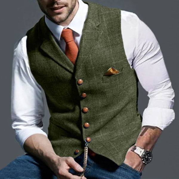 Men's Classic Lapel Check Sleeveless Vest