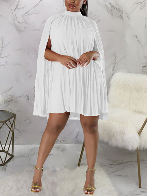 Slit Cloak Sleeve Pleated Dress