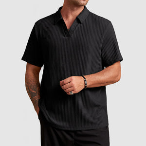 Men's Cotton Knit Striped Textured Short Sleeve Polo Shirt