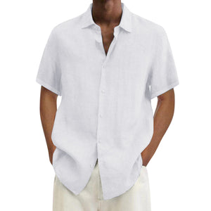 Men's solid cotton short sleeve loose lapel shirt