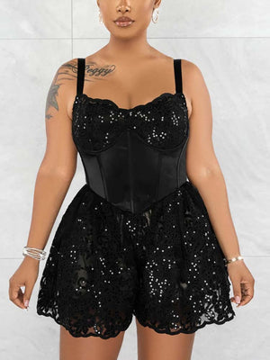 Lace Sequin Corset Style Romper