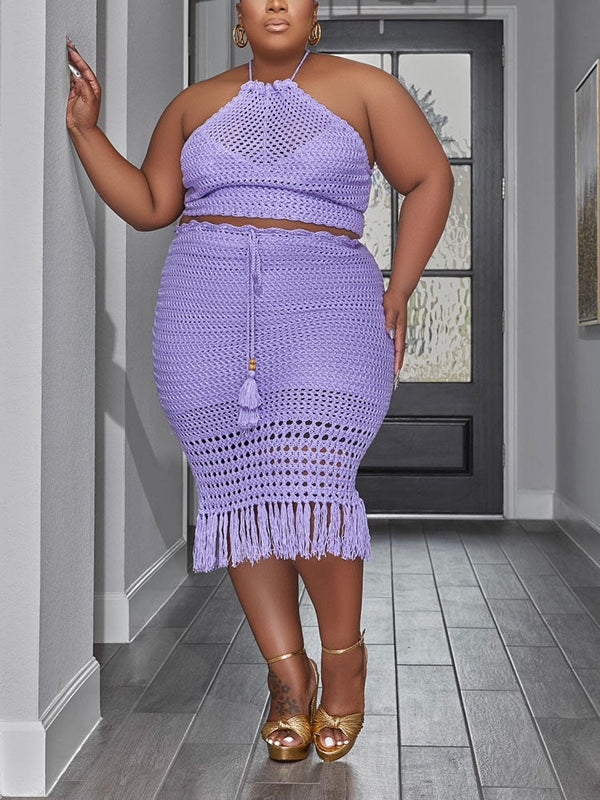 Crochet Halter Top & Tassels Skirt Set