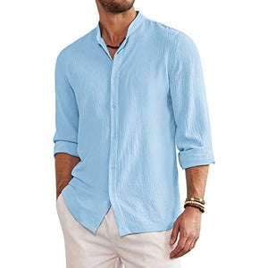 Men's new summer collage linen cardigan long sleeve shirt