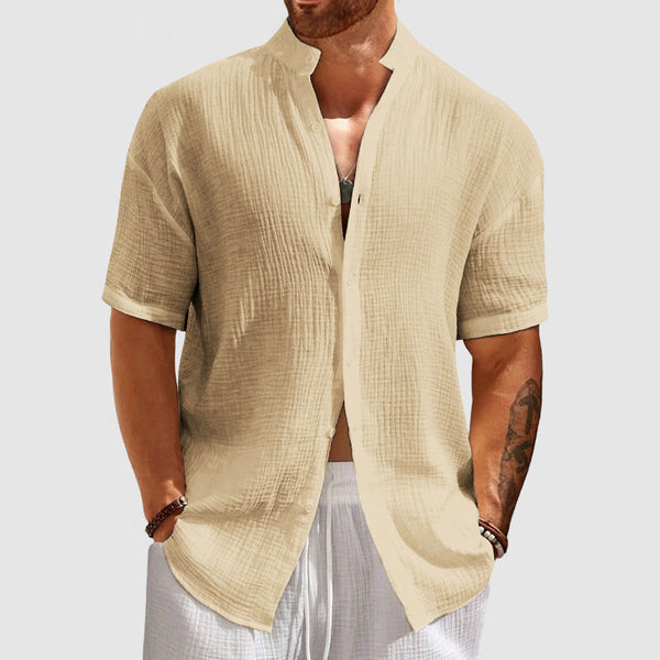 Men's Casual Pleated Textured Short Sleeve Shirt