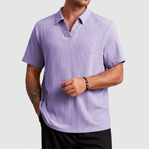 Men's Cotton Knit Striped Textured Short Sleeve Polo Shirt