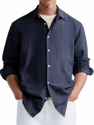 Men's Simple Basic Lapel Solid Color Long Sleeve Shirt