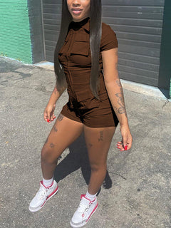 Zip Up Cargo Romper