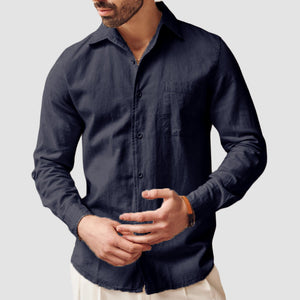 Men's Casual Cotton Linen Pocket Shirt