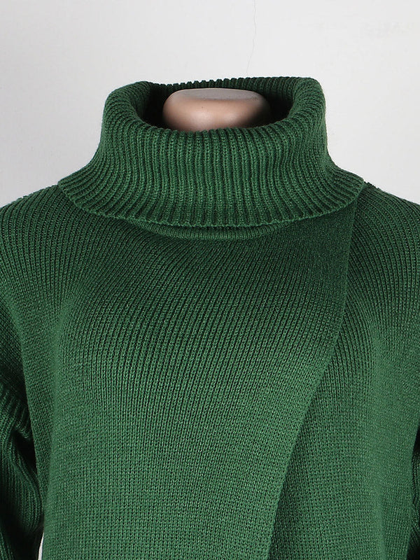 Knitted Turtleneck Slit Hem Sweater