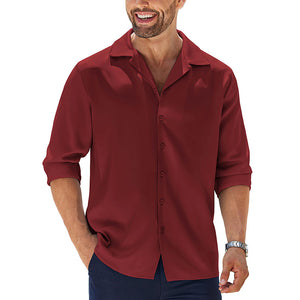 Men's Silky Breathable Pure Cotton Silk Lapel Long Sleeve Shirt