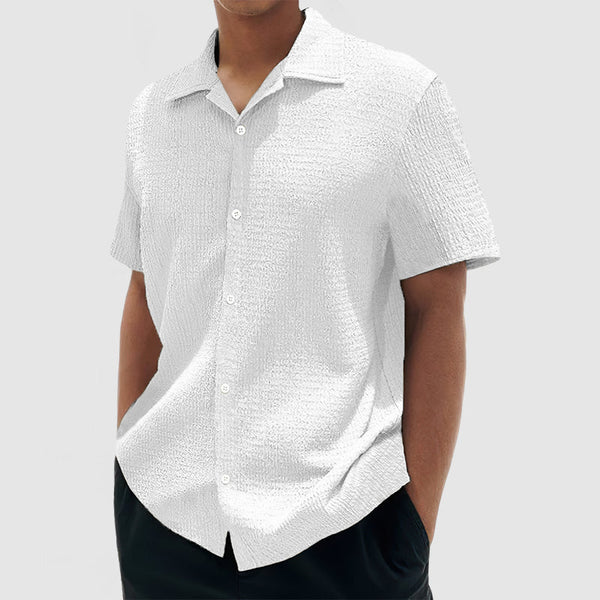 Men's Everyday Casual Cotton Textured Short Sleeve Shirt