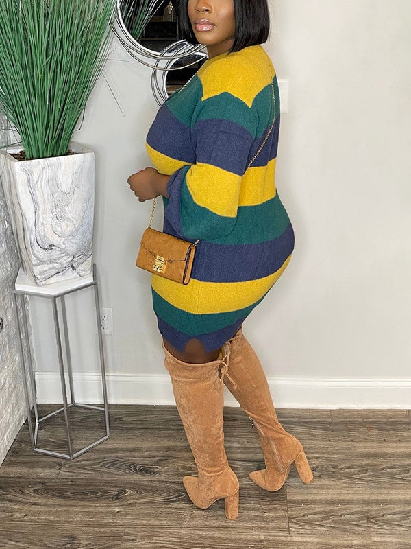 Color Block Knit Sweater Dress