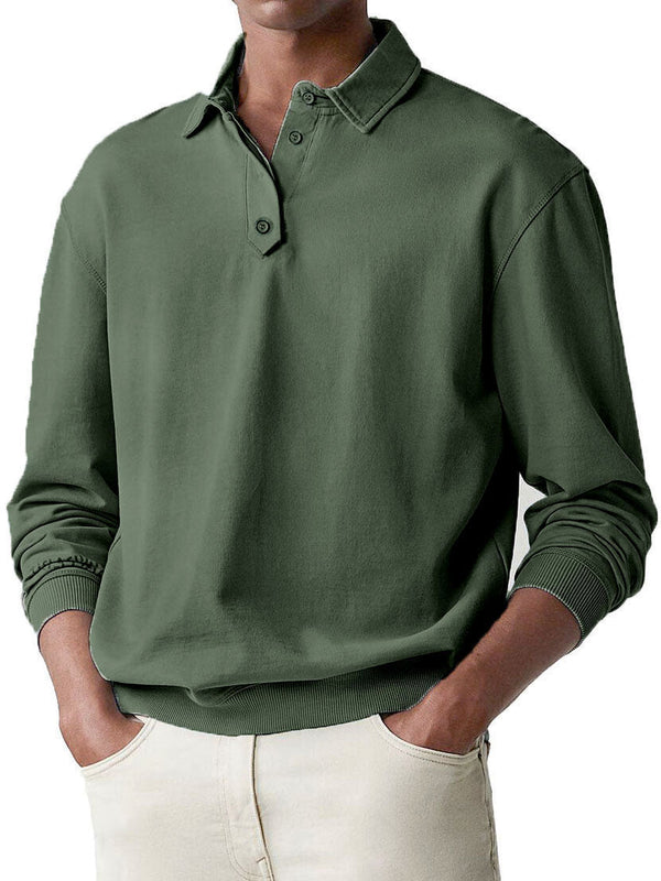 Men's Soild Color Polo Shirt Long Sleeve