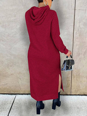 Slant Pockets Drawstring Hoodie Dress