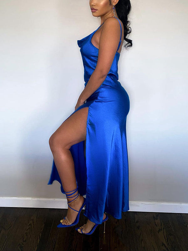 Satin High Slit Dress