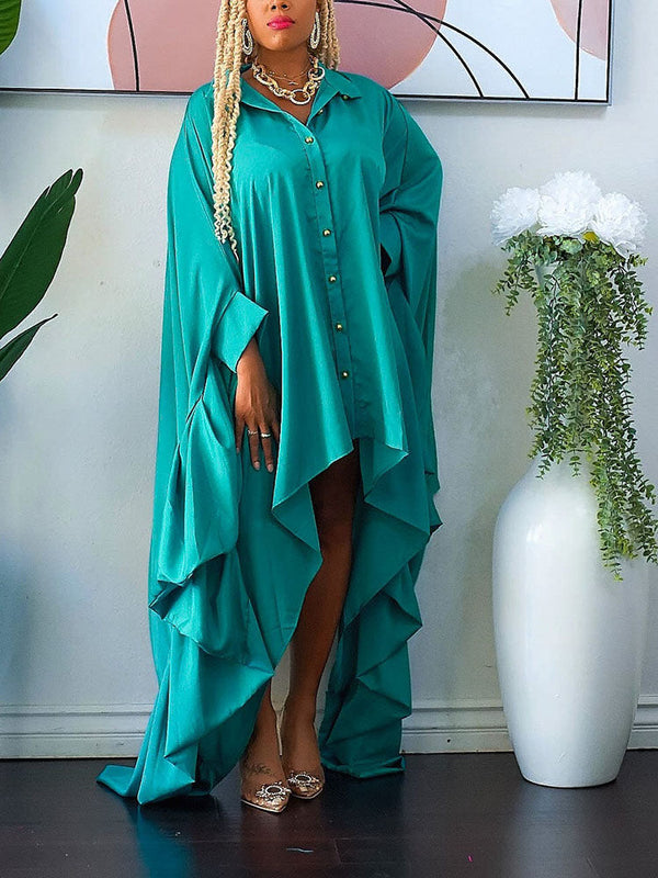 Batwing Sleeve Asymmetrical Shirt Dress