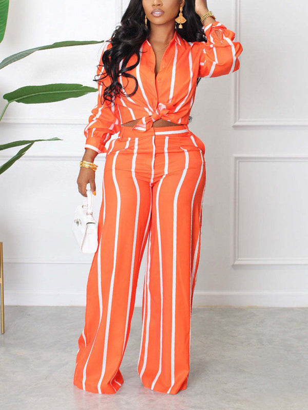 Striped Shirt Wide Pants Set