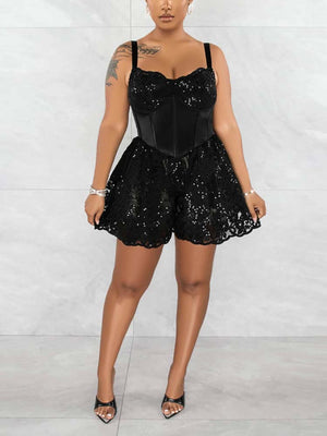 Lace Sequin Corset Style Romper