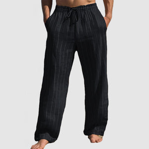 Men's Summer Vacation Striped Cotton Linen Beach Trousers