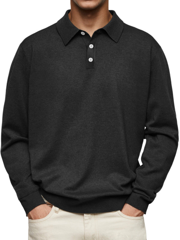 Men's Casual and Comfortable Solid Color Lapel Long Sleeve POLO Shirt