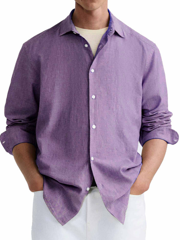 Men's Simple Basic Lapel Solid Color Long Sleeve Shirt