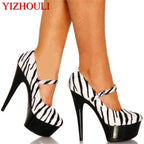 YM & Dancer S619 6in summer sexy shoes, 15cm heels with zebra print sandals, party model runway, pole dancing shoes