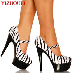 YM & Dancer S619 6in summer sexy shoes, 15cm heels with zebra print sandals, party model runway, pole dancing shoes