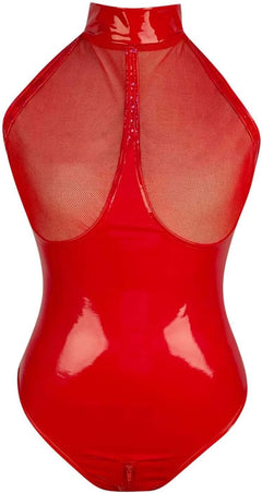 YM & Dancer C156 Lingerie for Women, Sexy Lingerie For Women Plus Tight PVC Leather Zipper Mesh See Through Teddy Babydoll Bodysuit