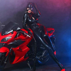 YM & Dancer C09 Catsuit for Women Black Patent Leather Fullbody Halloween Cosplay Costume Zipper