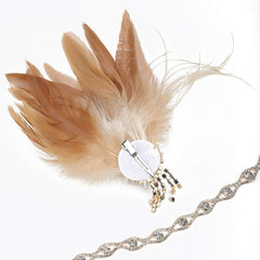 YM & Dancer P7 1920s Flapper Feather Headband with Crystal Chain Tassel Rhinestone Headband Feather Roaring 20s Headpiece Prom Party Festival Gatsby Hair Jewelry for Women and Girls