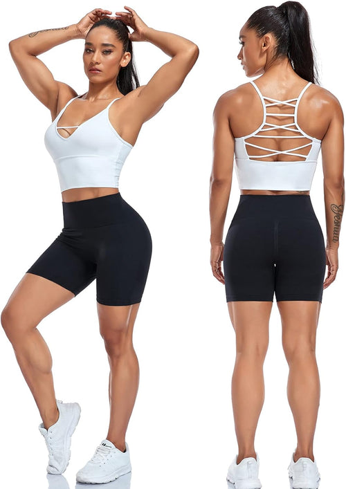 YM & Dancer C40 Women's Longline Sport Bra Seamless Yoga Crop Top Medium-Low Support Workout Bra