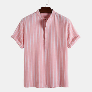 Men's half button casual striped office shirt