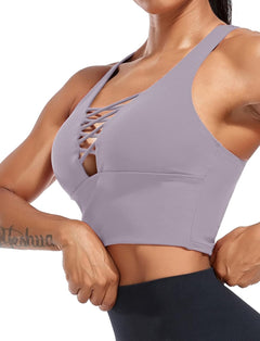 YM & Dancer C40 Women's Longline Sport Bra Seamless Yoga Crop Top Medium-Low Support Workout Bra