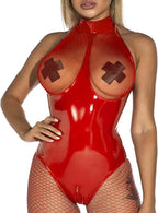 YM & Dancer C156 Lingerie for Women, Sexy Lingerie For Women Plus Tight PVC Leather Zipper Mesh See Through Teddy Babydoll Bodysuit