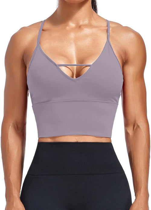 YM & Dancer C40 Women's Longline Sport Bra Seamless Yoga Crop Top Medium-Low Support Workout Bra