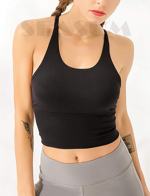 YM & Dancer C40 Women's Longline Sport Bra Seamless Yoga Crop Top Medium-Low Support Workout Bra