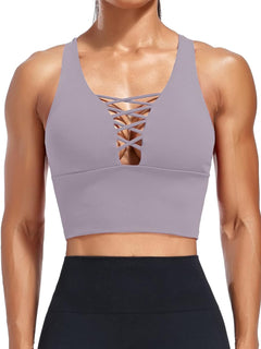 YM & Dancer C40 Women's Longline Sport Bra Seamless Yoga Crop Top Medium-Low Support Workout Bra