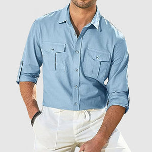 Men's Cotton Linen Pocket Shirt