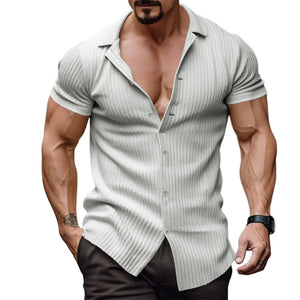 Men's Fashion Casual Vertical Stripe Short Sleeve Lapel Top