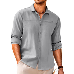 Men's Casual Button Down Linen Shirt With Pocket