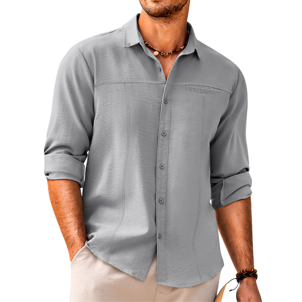 Men's Casual Button Down Linen Shirt With Pocket