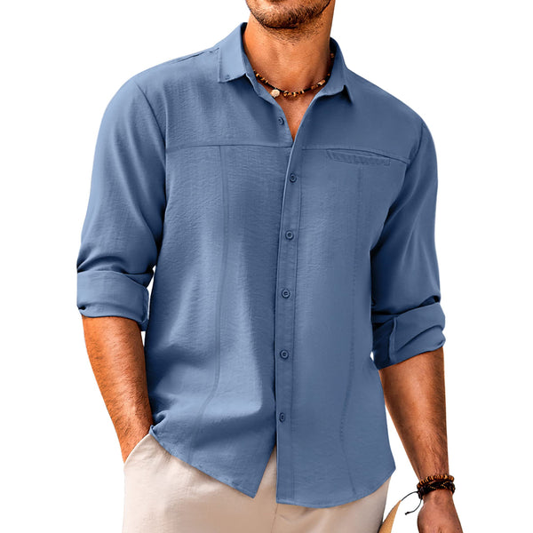 Men's Casual Button Down Linen Shirt With Pocket