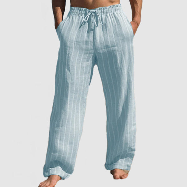 Men's Summer Vacation Striped Cotton Linen Beach Trousers