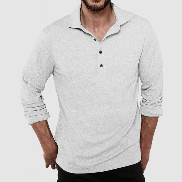 Men's Casual Cotton Long Sleeve Polo Shirt