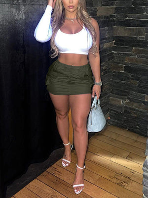 Drawstring Cargo Mini Skirt