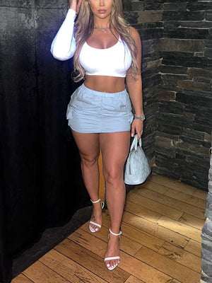 Drawstring Cargo Mini Skirt