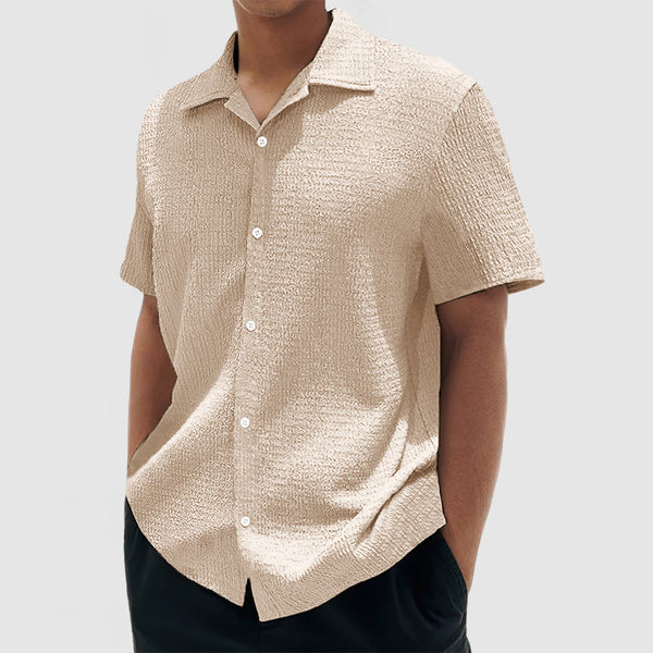 Men's Everyday Casual Cotton Textured Short Sleeve Shirt