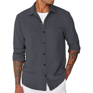 Men's Lightweight Long Sleeve Textured Button Down Shirts Casual Jacket