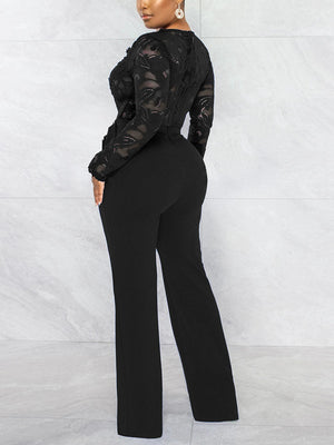 Lace V Neck With Belt Jumpsuit