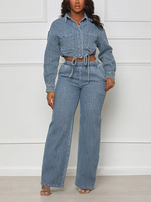 Denim Crop Jacket & Pants Set